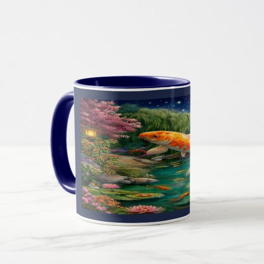 Magical Koi Fish Zen Garden Night Mug マグカップ (正面左)