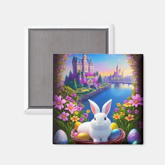 Magical landscape with rabbit and magical castles  マグネット (正面/裏面)