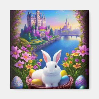 Magical landscape with rabbit and magical castles  マグネット