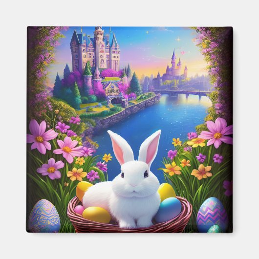 Magical landscape with rabbit and magical castles  マグネット (正面)