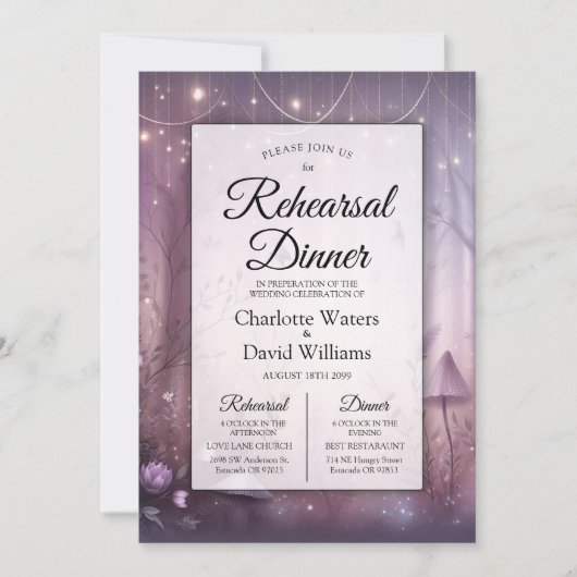 Magical Lavender Fairy Lights Rehearsal Dinner 招待状 (正面)