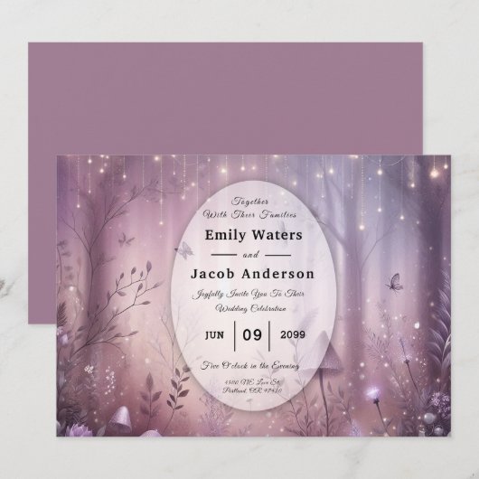 Magical Lavender Fairy Lights Wedding 招待状 (正面/裏面)