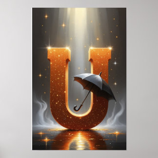Magical Letter U Poster | Umbrella Wall Art ポスター