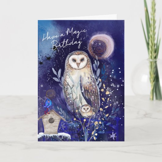Magical Mama Baby Owl Birthday Card | Starry Night カード (正面)