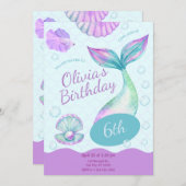 Magical Mermaid Under The Sea Birthday Party 招待状 (正面/裏面)