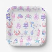 Magical Mermaid Under the Sea Kids Birthday ペーパープレート (正面)