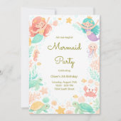 Magical Mermaid Under the Sea Kids Birthday Party  招待状 (正面)
