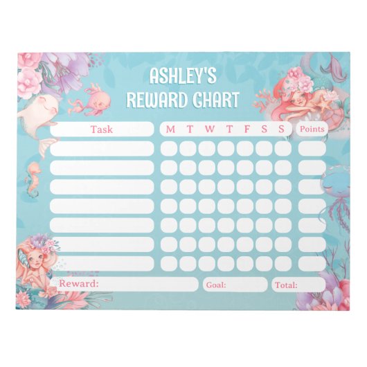 Magical Mermaids Reward Chore Chart for Kids ノートパッド (正面)