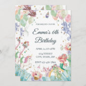 Magical Mermaids Unicorns Rainbows Kids Birthday 招待状 (正面/裏面)