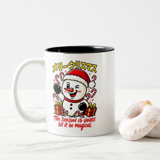 Magical Merry Christmas Snowman Gift Tee candy can ツートーンマグカップ (ドーナツ)