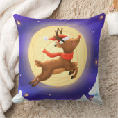 Magical Moonlit Reindeer Throw Pillow クッション (ブランケット)