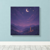 Magical Moonlit Village Nightscape キャンバスプリント (インサイチュ (ウッドフロア))