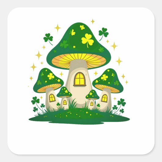 Magical Mushroom Village With Glowing スクエアシール (正面)
