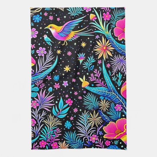 Magical Neon Forest Night Dream Design キッチンタオル (縦)