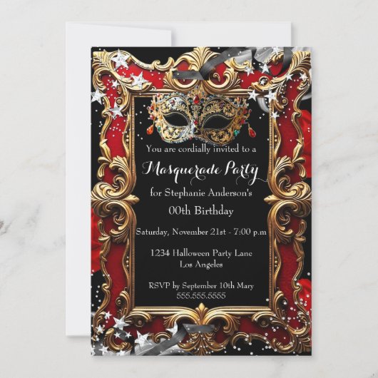 Magical Night Masquerade Party Red Halloween 招待状 (正面)