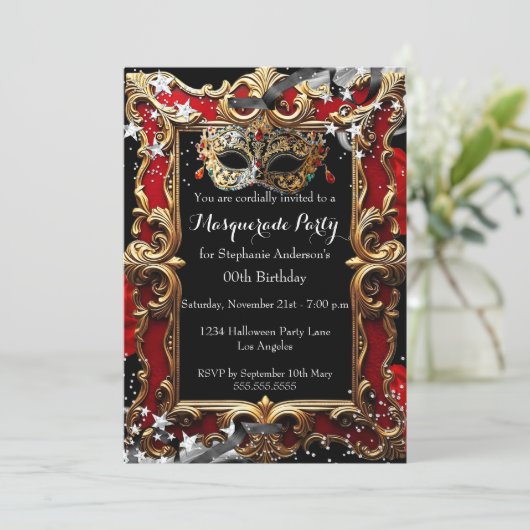 Magical Night Masquerade Party Red Halloween 招待状 (スタンド正面)