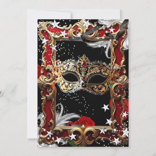 Magical Night Masquerade Party Red Halloween 招待状 (裏面)