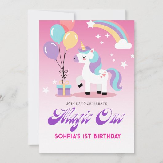 Magical one Birthday Unicorn 招待状 (正面)