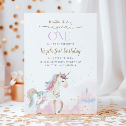 Magical One Unicorn 1st Birthday Party 招待状