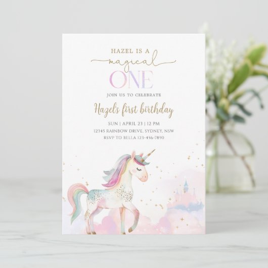 Magical One Unicorn 1st Birthday Party 招待状 (スタンド正面)