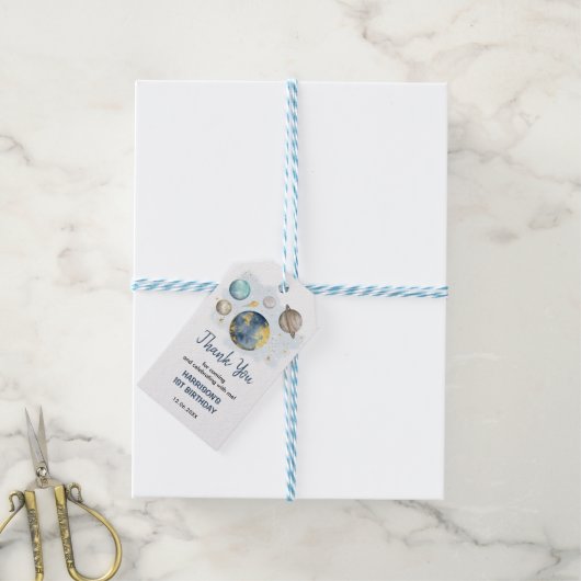 Magical Outer Space Navy Gold Boy Birthday Favors ギフトタグ (より糸付き)