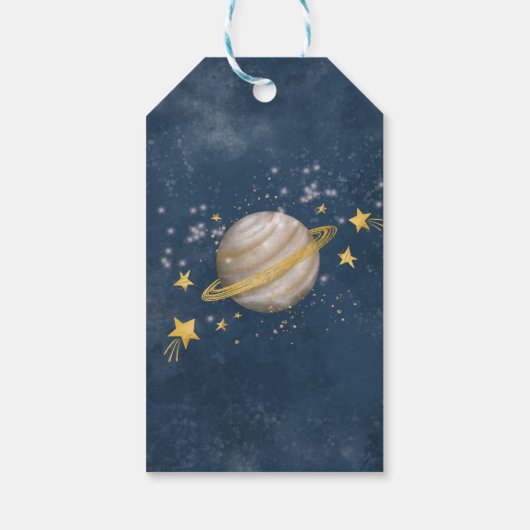 Magical Outer Space Navy Gold Boy Birthday Favors ギフトタグ (裏面)