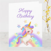 Magical Pastel Rainbow Stars Unicorn Birthday  カード (黄色い花)