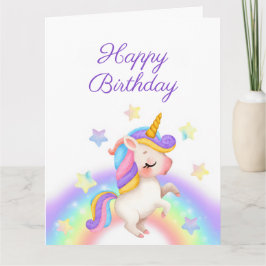 Magical Pastel Rainbow Stars Unicorn Birthday  カード