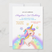 Magical Pastel Rainbow Stars Unicorn Birthday  招待状 (正面)