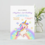 Magical Pastel Rainbow Stars Unicorn Birthday  招待状 (スタンド正面)