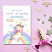 Magical Pastel Rainbow Stars Unicorn Birthday  招待状