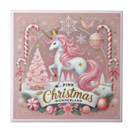 Magical Pink Christmas Wonderland Unicorn タイル
