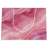 Magical Pink Galaxy Sparkle & Marble Texture ラージペーパーバッグ (正面)