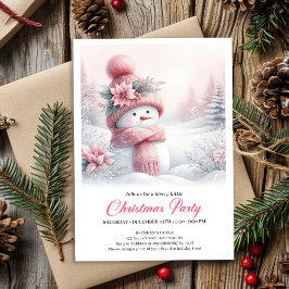 Magical Pink Snowman Editable Kids Christmas Party 招待状