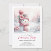 Magical Pink Snowman Editable Kids Christmas Party 招待状 (正面)