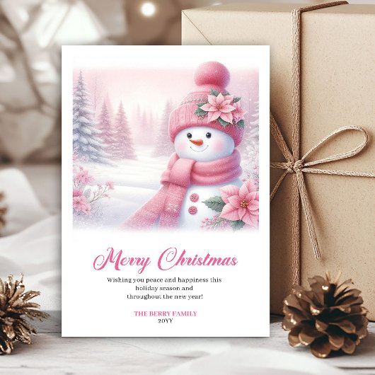 Magical Pink Snowman Printable Christmas Scene  シーズンカード