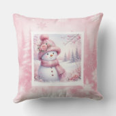 Magical Pink Winter Pillow Cute Snowman Style クッション (裏面)
