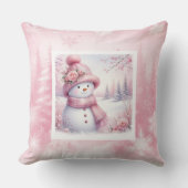 Magical Pink Winter Pillow Cute Snowman Style クッション (正面)