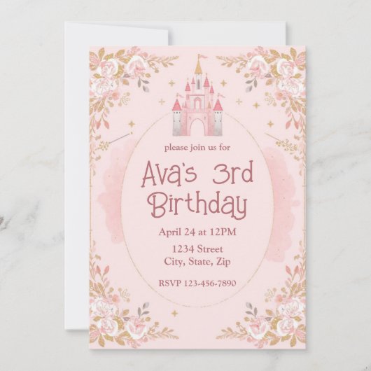 Magical Princess Birthday Invitation | Watercolor 招待状 (正面)