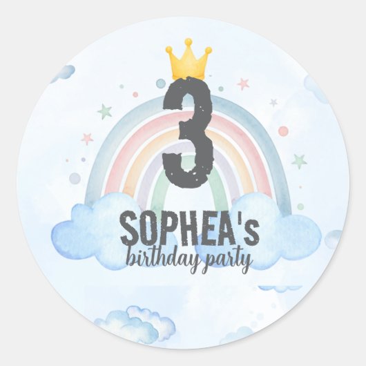 Magical Rainbow Birthday Invitation ラウンドシール (正面)