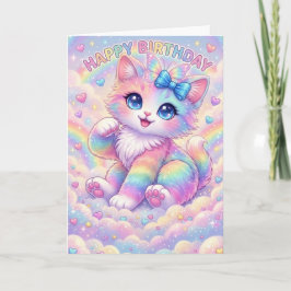 Magical Rainbow Kitten Children's Whimsical  カード
