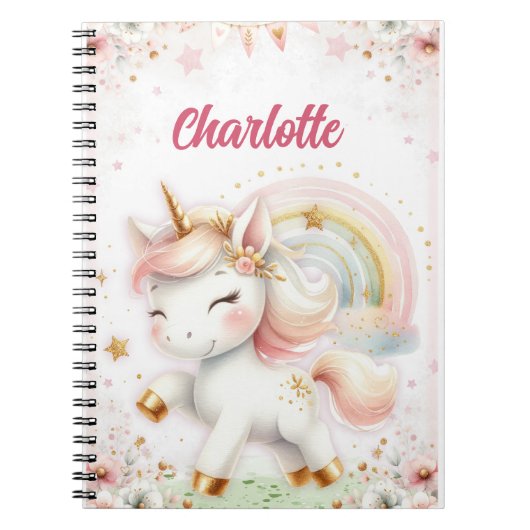 Magical Rainbow Pink Unicorns Spiral Notebook wate ノートブック (正面)