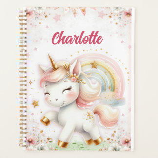 Magical Rainbow Pink Unicorns Spiral Notebook wate プランナー手帳