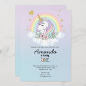 Magical Rainbow Unicorn 1st Birthday Invitation 招待状 (正面/裏面)