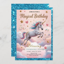 Magical Rainbow Unicorn 4th Birthday 招待状