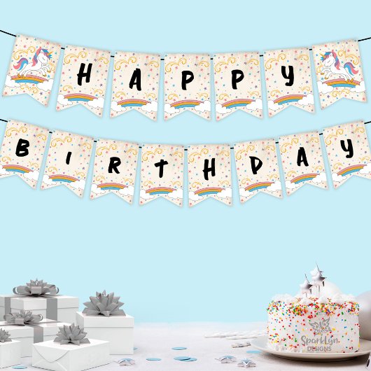 Magical Rainbow Unicorn Birthday バンティングフラッグ