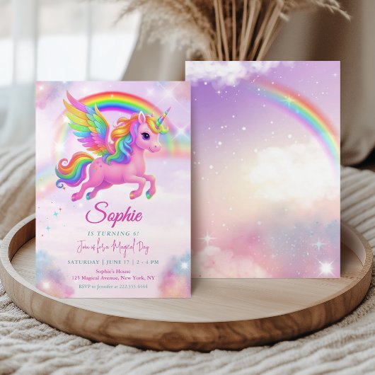 Magical Rainbow Unicorn Birthday Invitation 招待状