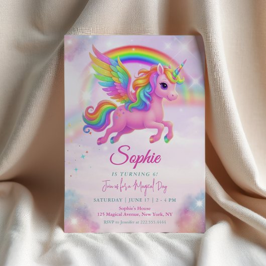 Magical Rainbow Unicorn Birthday Invitation 招待状