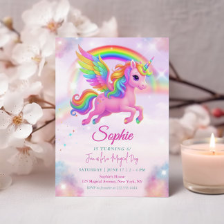 Magical Rainbow Unicorn Birthday Invitation 招待状