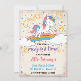 Magical Rainbow Unicorn Birthday Invitation 招待状